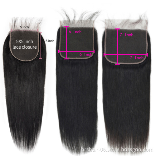 bone straight closure transparent raw 4x4 peruvian  5x5 lace human hair  clousure and frontal for women hair piece